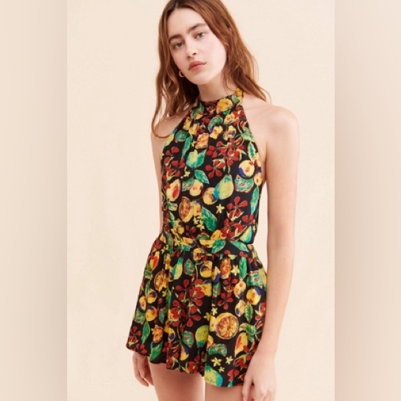 Free People | Coral Tides Romper - Sleeveless Black Combo Medium - Picture 1 of 7